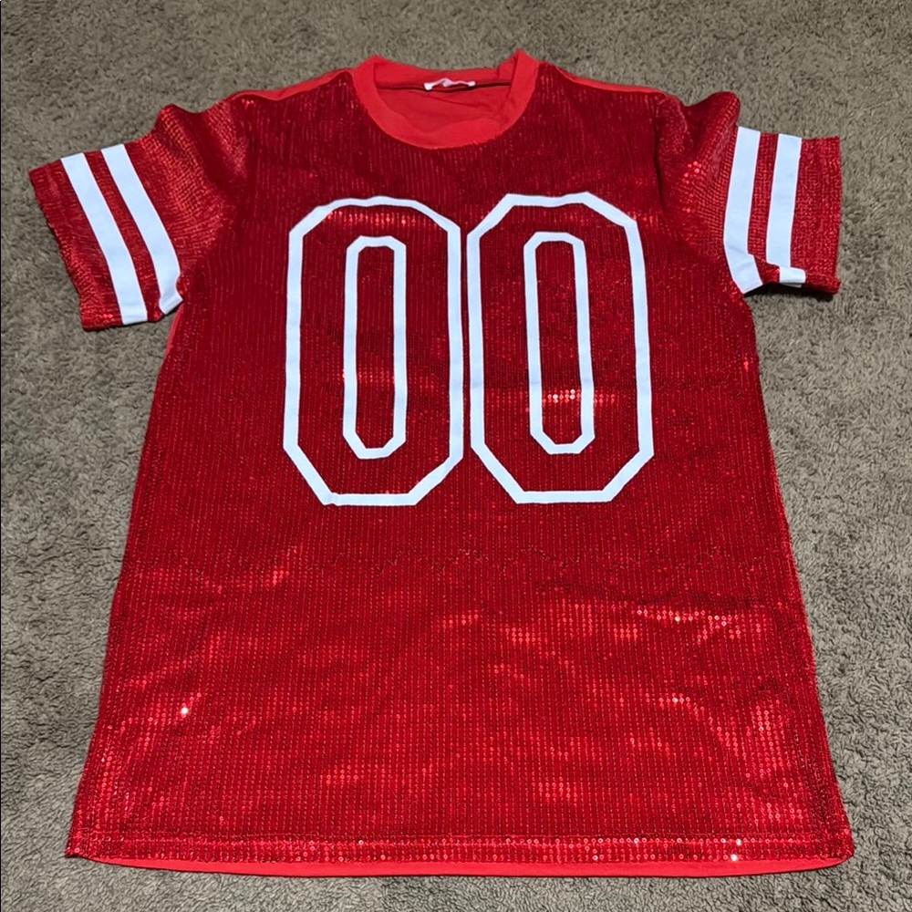 Red Sequin Shirt with Number Design